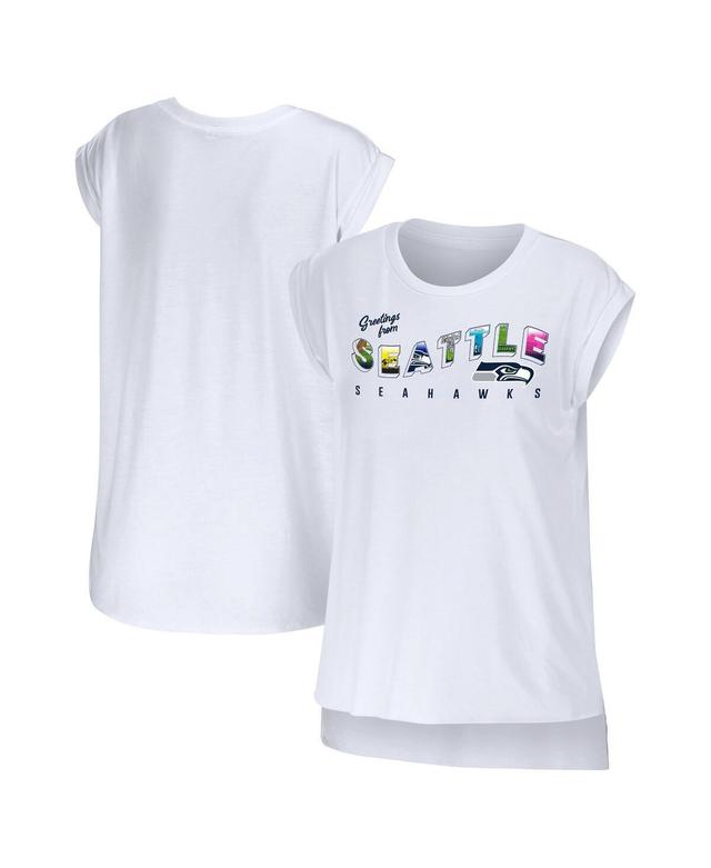 Womens Wear by Erin Andrews White Seattle Seahawks Greetings From Muscle T-shirt Product Image