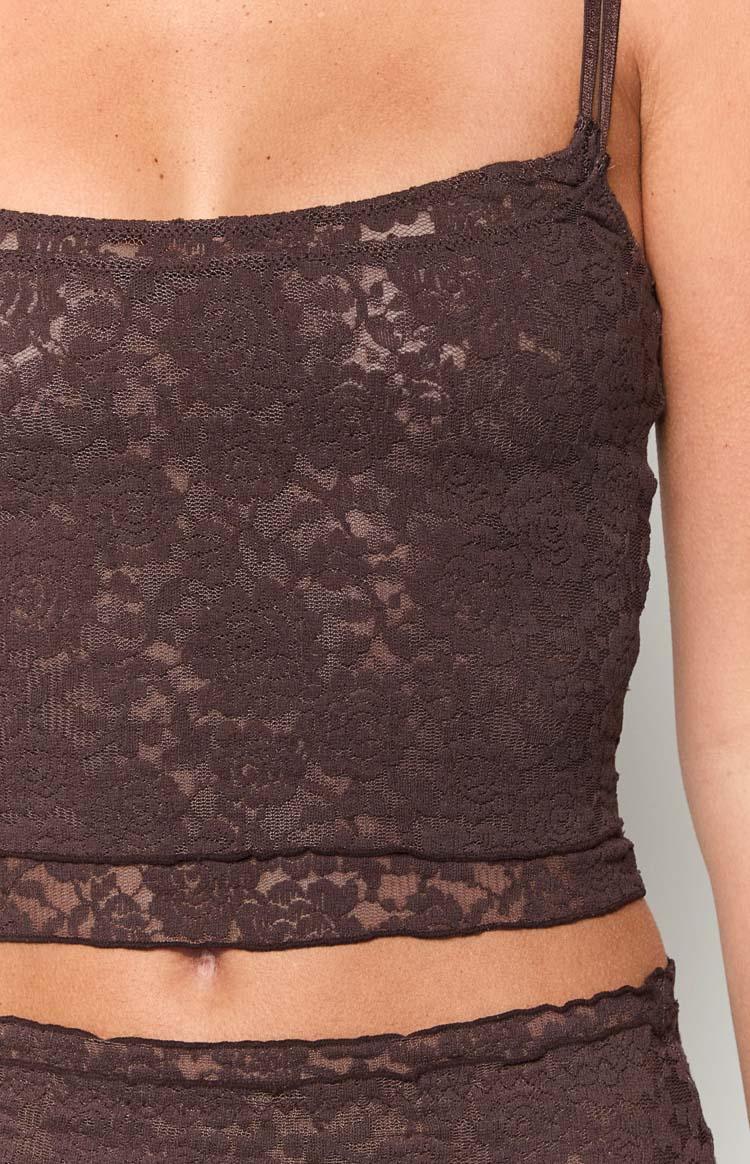 Willow Brown Lace Tank Top Product Image