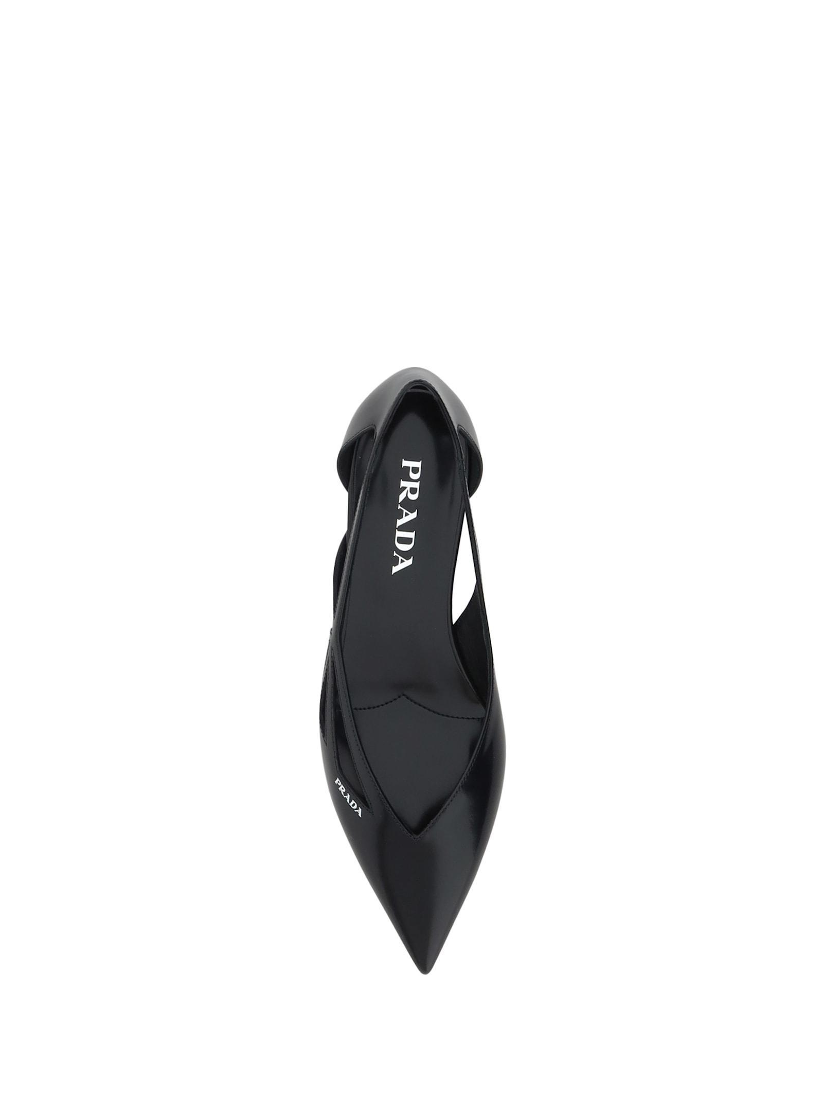 PRADA Strappy Pointed Toe Ballet Flat In Black Product Image