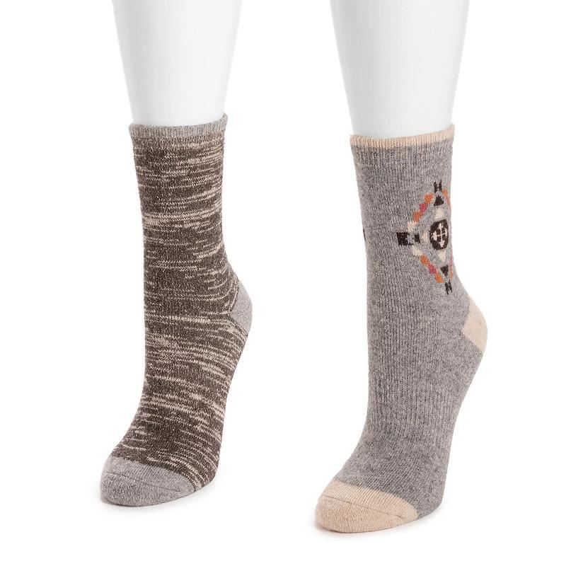 Womens 2-pk. MUK LUKS Ribbed Wool Boot Socks, White Gray Product Image