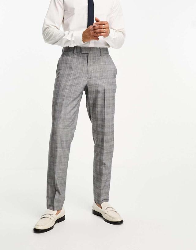 French Connection prince of wales check suit pants in mid gray Product Image