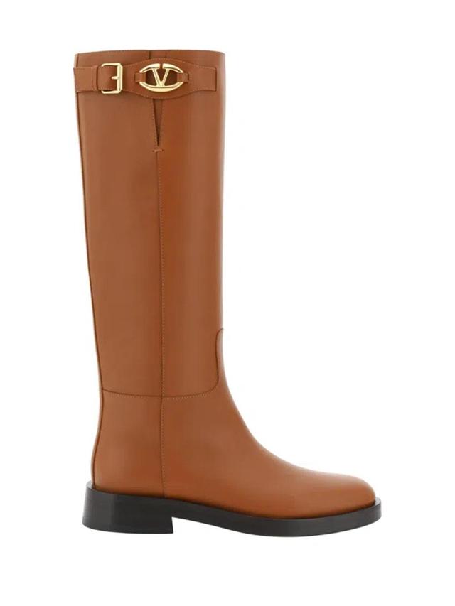 VALENTINO GARAVANI Almond Toe Leather Knee-high Boots In Multicolor Product Image