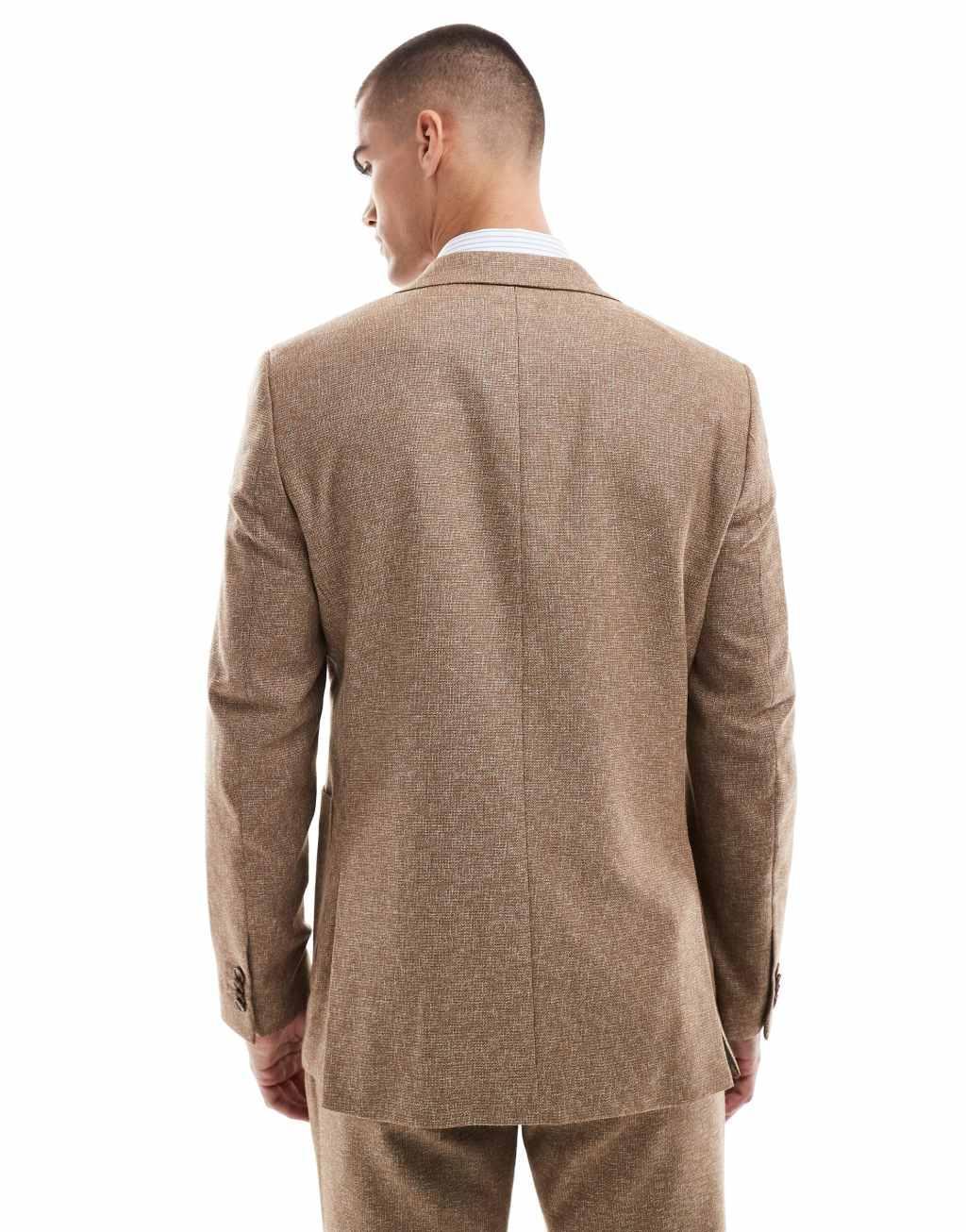 Shelby and Sons double breasted tailored slim blazer in mid brown - part of a set Product Image