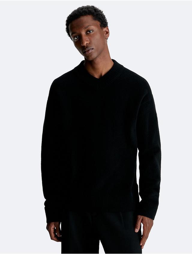 Calvin Klein Mens Acrylic Wool Blend V-Neck Sweater - Black - XS Product Image