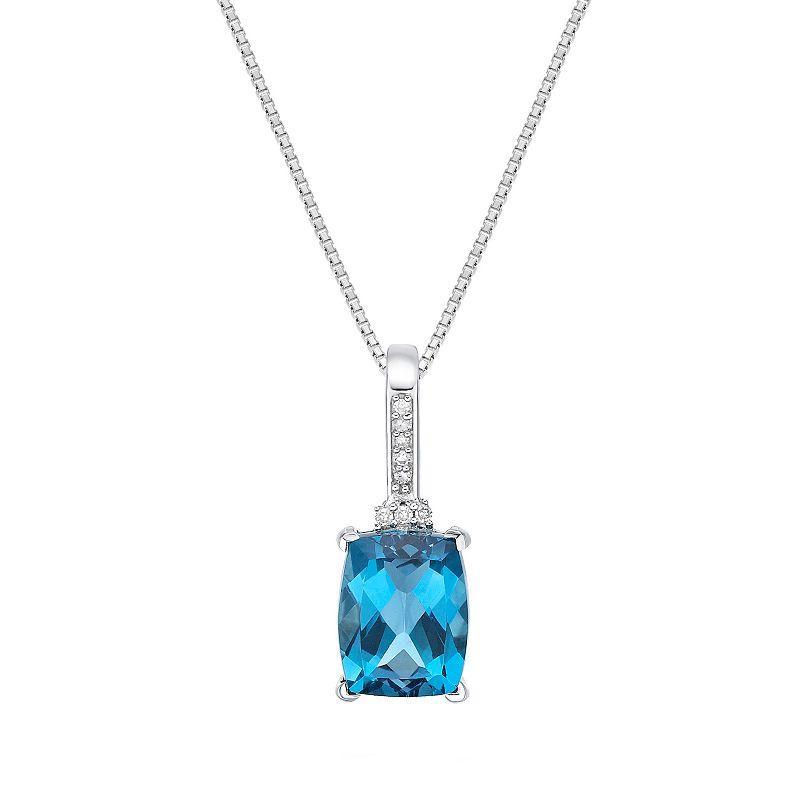 Gemminded 10k White Gold London Blue Topaz & Diamond Accent Pendant Necklace, Womens Product Image