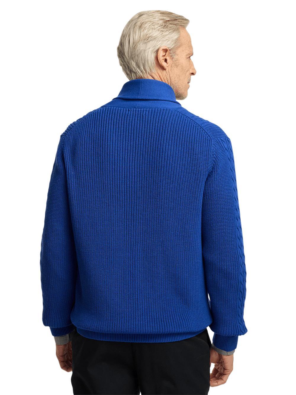 Cotton Cable Button Front Shawl Collar Cardigan - Cobalt Product Image