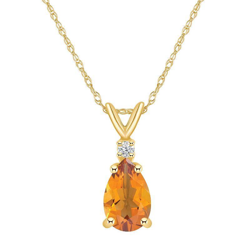 Celebration Gems 14k Gold Pear Shaped Citrine & Diamond Accent Pendant Necklace, Womens 14k Whgold Product Image