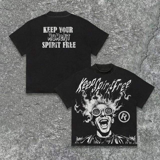 Hellstar Rage Keep Spirit Free Old Graphics Cotton T-Shirt Product Image