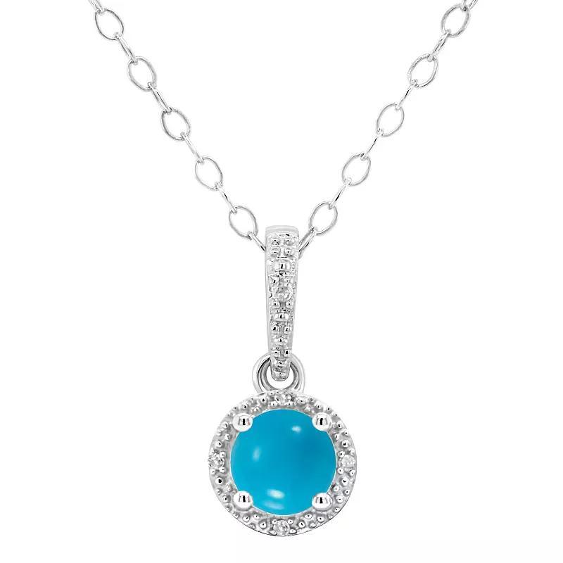 Celebration Gems Sterling Silver Round Stabilized Turquoise & Diamond Accent Halo Pendant Necklace, Womens Product Image