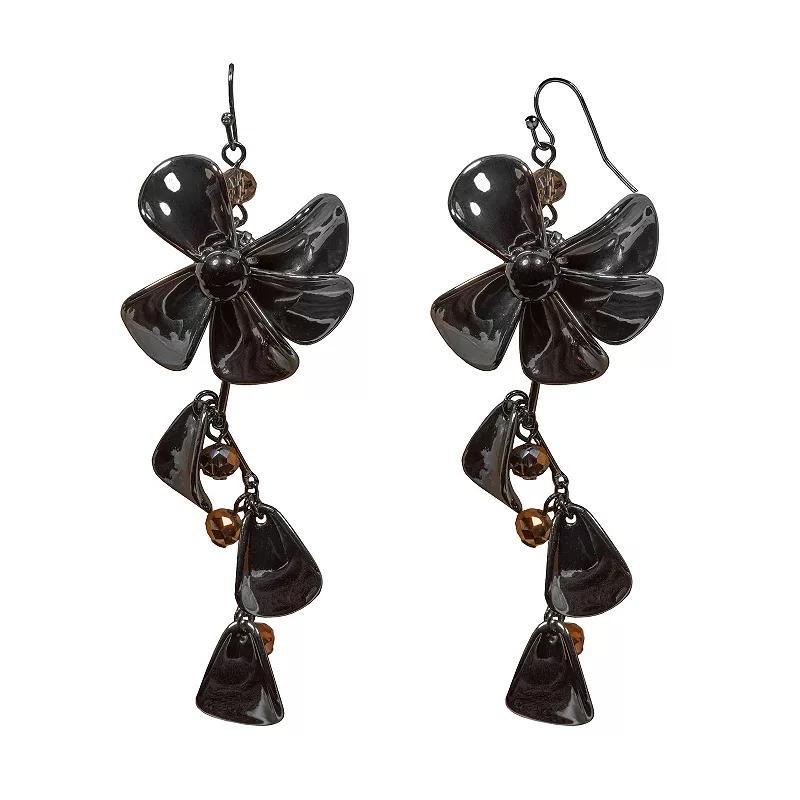 Emberly Hematite Floral Edgy Drop Earrings, Womens, Black Product Image