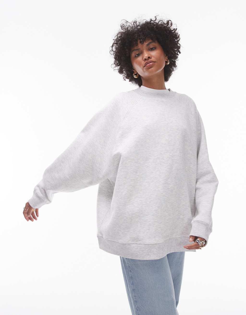 Topshop raglan oversized sweat in gray heather  Product Image