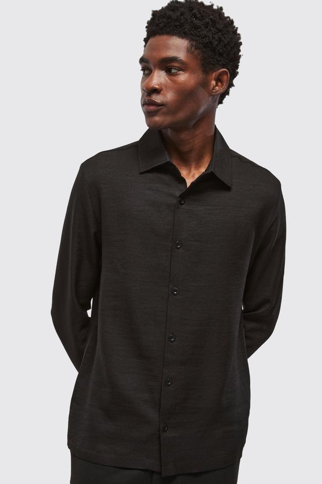 Regular Fit Long Sleeve Linen Shirt | boohooMAN USA Product Image