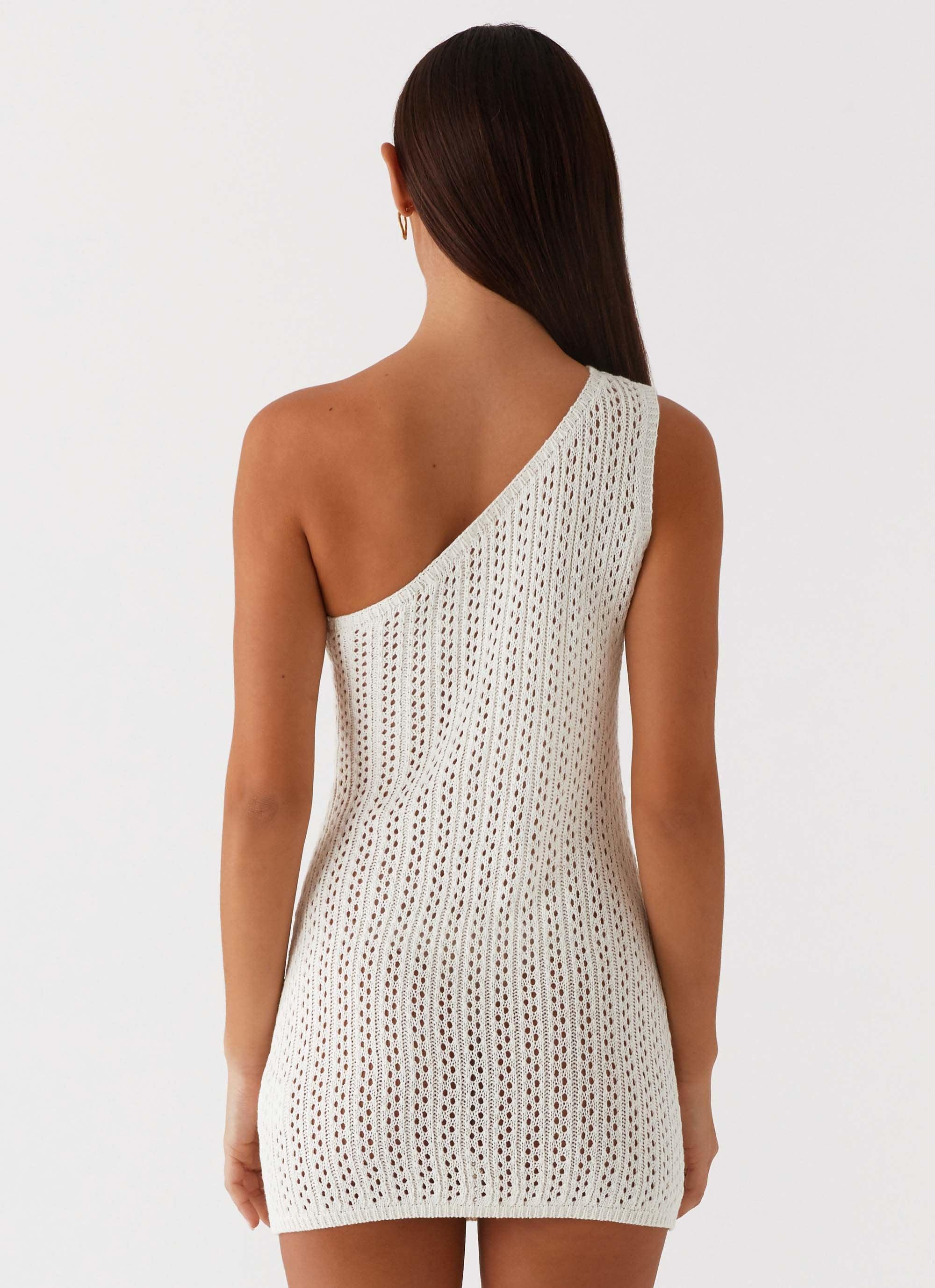 Afterglow One Shoulder Crochet Mini Dress - Ivory Product Image