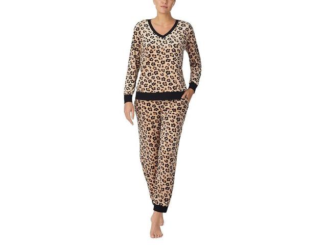 Kate Spade New York Stretch Velour Long Sleeve Joggers Set (Leopard Floral) Women's Pajama Sets Product Image