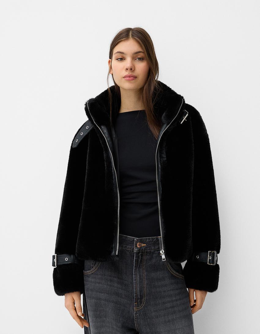 Faux fur high collar jacket Product Image