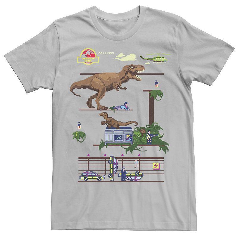 Mens Jurassic Park Digital Video Game Scene Graphic Tee Athletic Grey Product Image