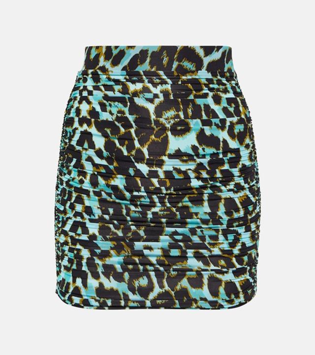 Kiran Ruched Leopard-print Miniskirt In Multicoloured Product Image