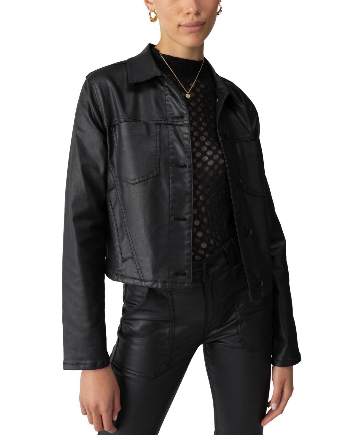 Sanctuary Womens Davidson Black-Coated Trucker Jacket Product Image