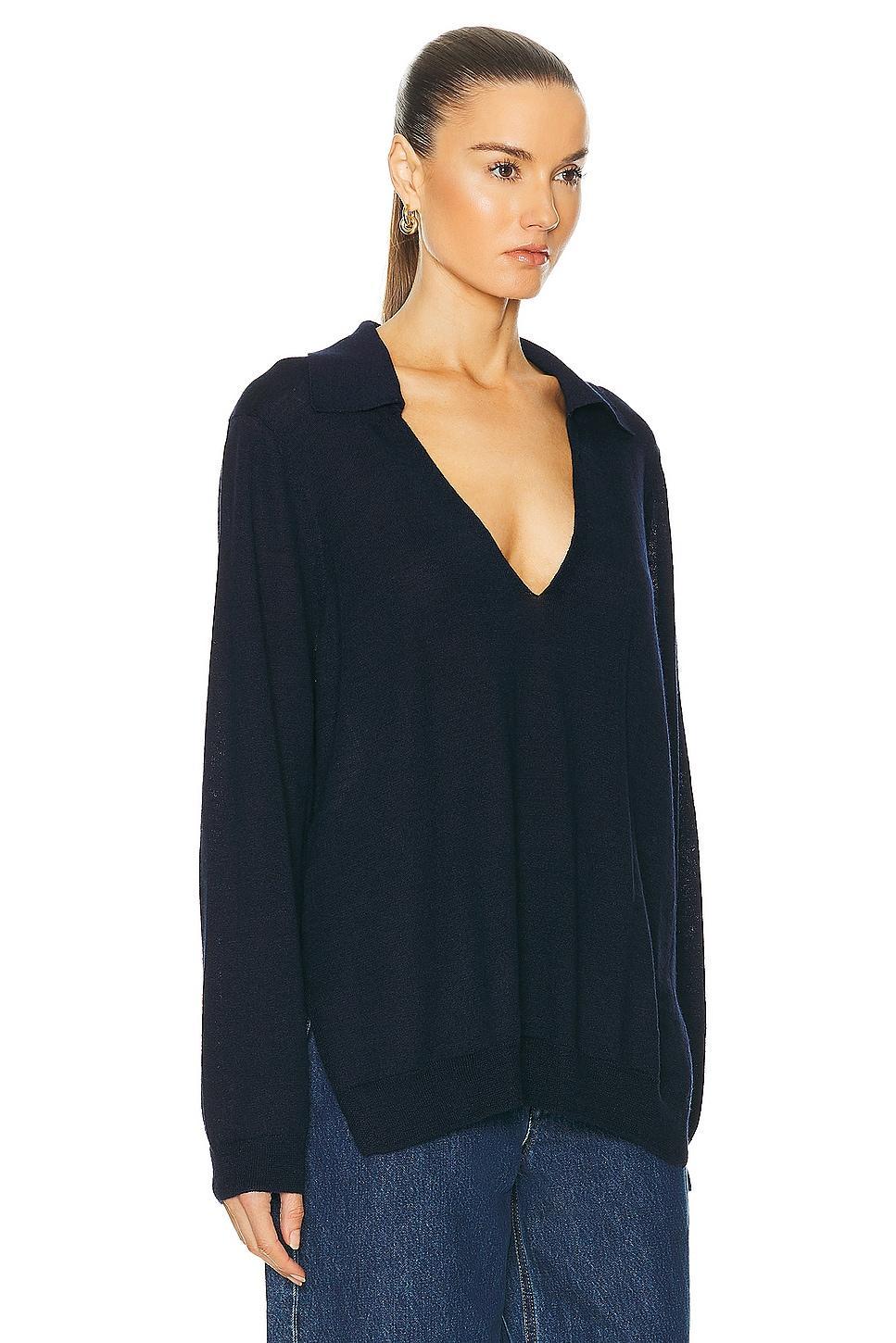 LESET Eve V Neck Polo Sweater in Navy Product Image