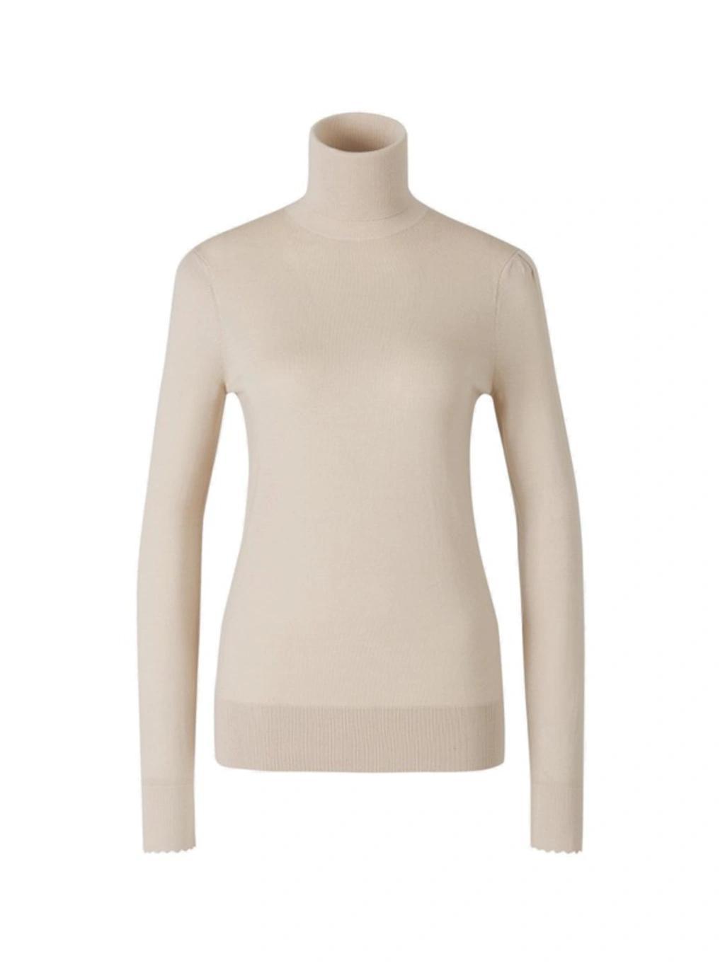 Beige Scalloped Turtleneck In 284 Sandy Beige Product Image