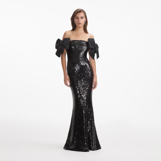 Black Sequin Bow Maxi Dress Product Image