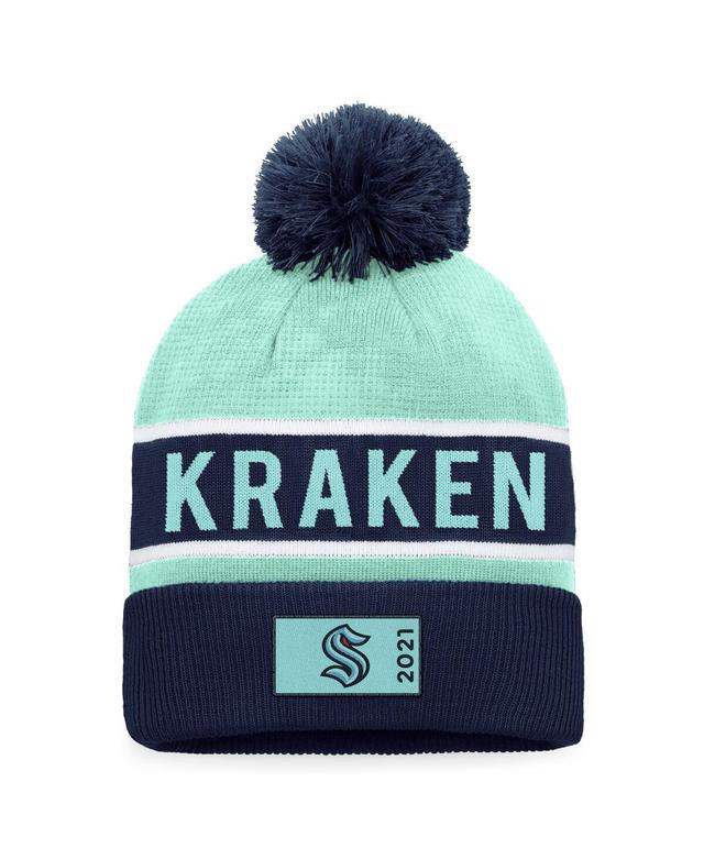 Mens Fanatics Branded Deep Sea Blue/Light Blue Seattle Kraken Authentic Pro Rink Cuffed Knit Hat with Pom, Krk Blue Product Image