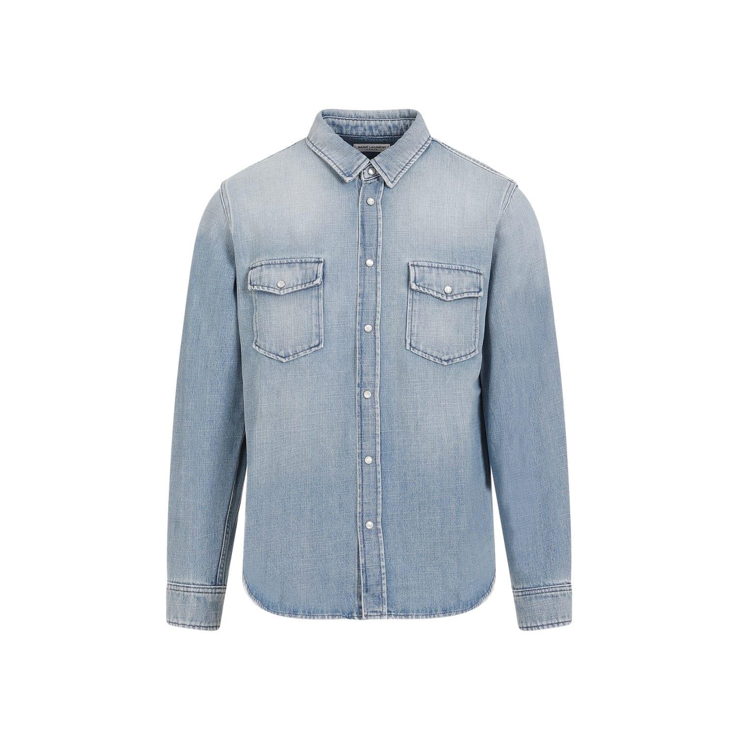 Oversize Pointy Pockets Shirt In Light Blue Product Image