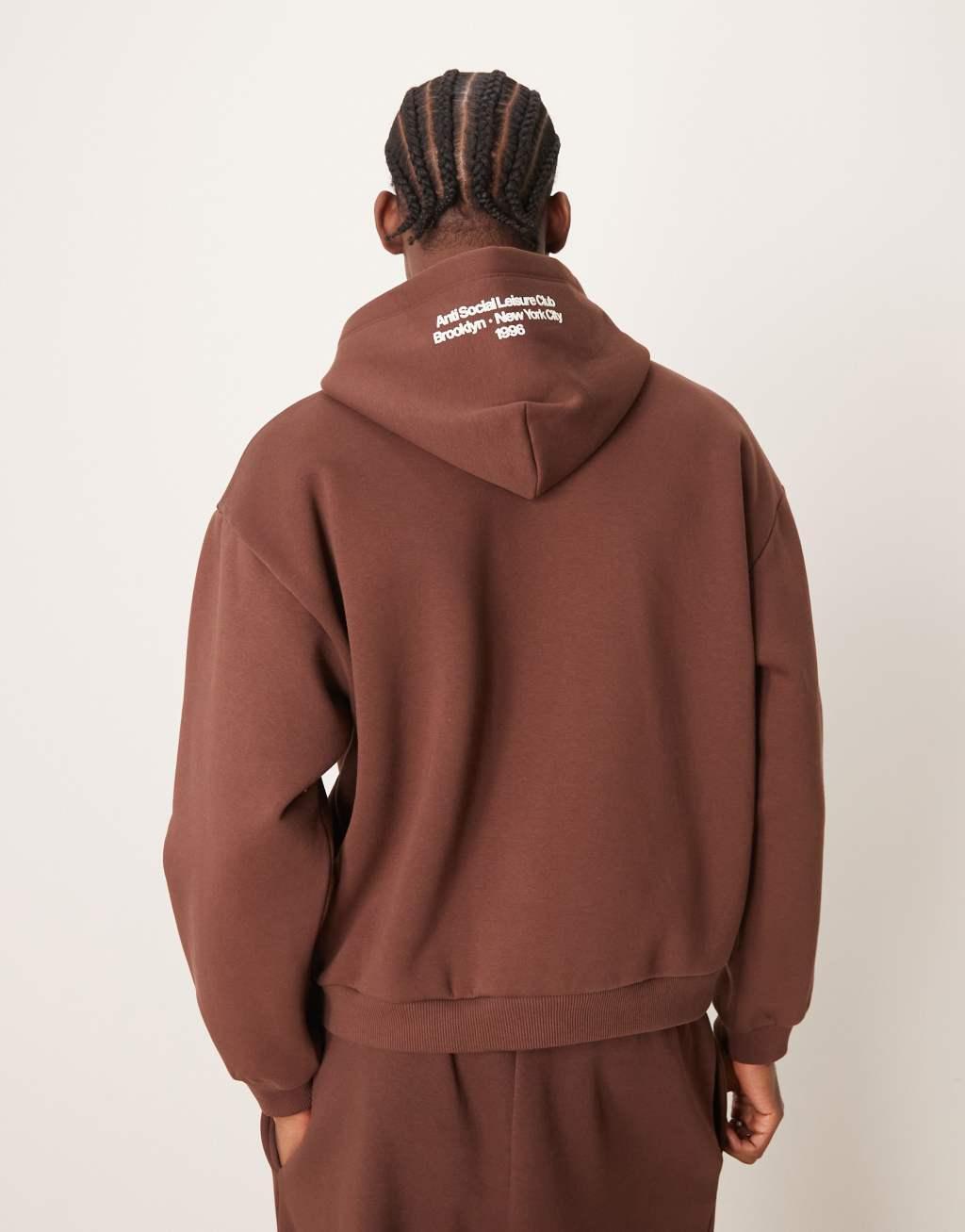 ASOS DESIGN super oversized hoodie with chest and hood print in brown - part of a set Product Image