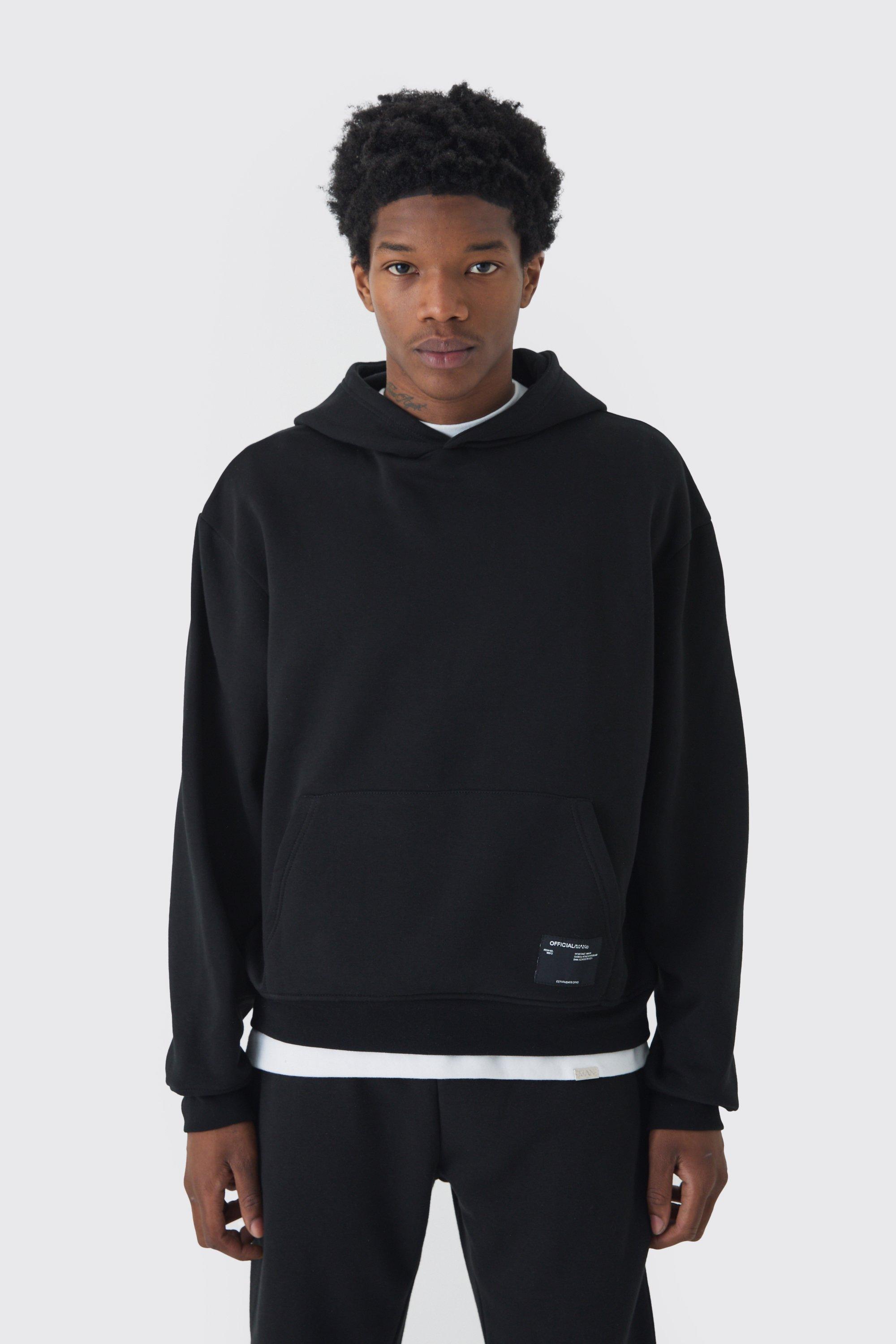 330GSM Oversized Boxy Over The Head Hoodie With Woven Branding | boohooMAN USA Product Image