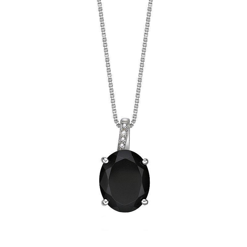 Gemminded Sterling Silver Black Onyx Diamond Accent Pendant Necklace, Womens Product Image