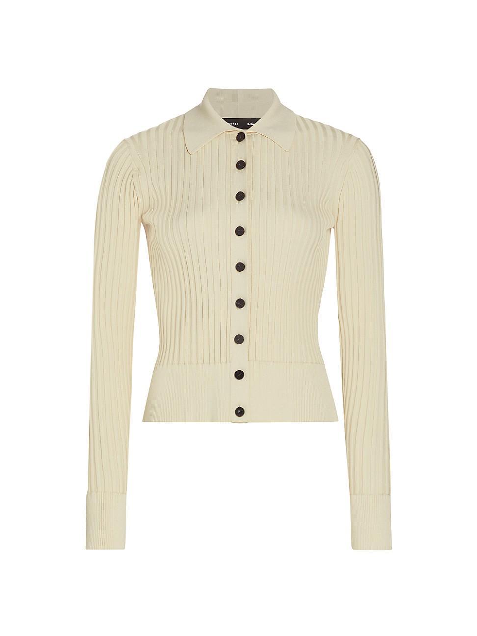 Womens Rib-Knit Polo Cardigan Product Image