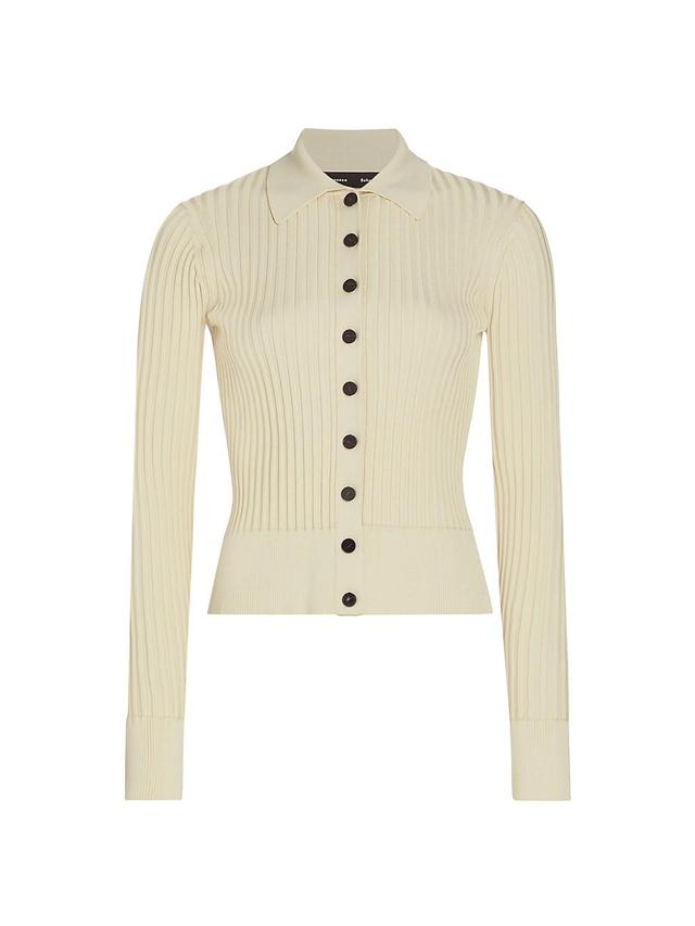 Womens Rib-Knit Polo Cardigan Product Image