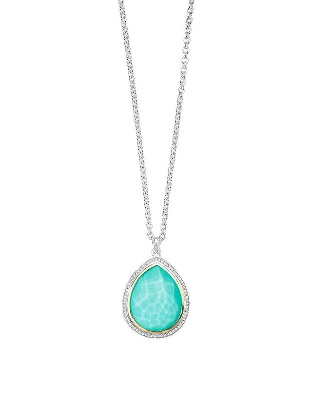 Womens 2T Rock Candy Teardrop 18K Gold, Sterling Silver, Turquoise & Diamond Large Pendant Necklace Product Image