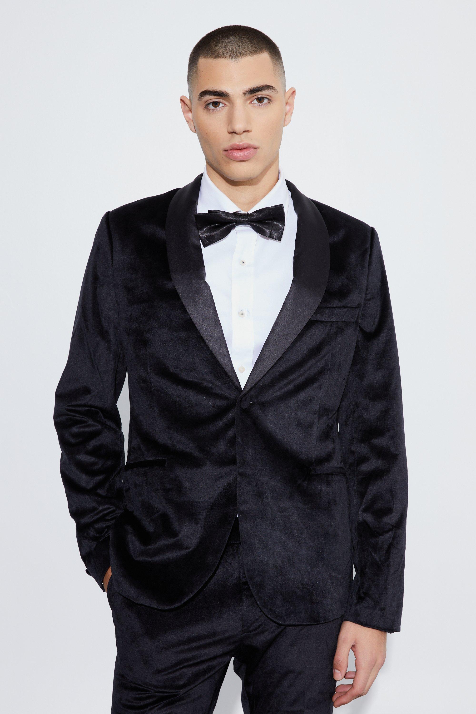 Slim Velvet and Satin Lapel Suit Jacket | boohooMAN USA product image