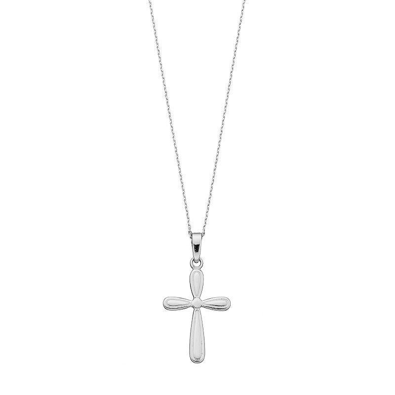 Sterling Silver Round Cross Pendant Necklace, Womens Product Image