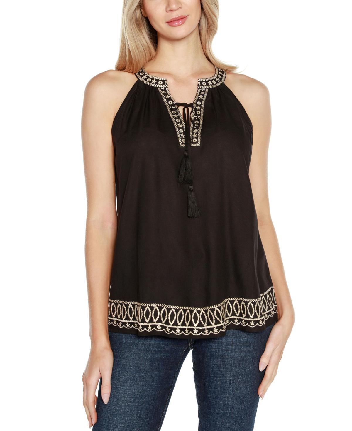 Belldini Womens Lurex Embroidered Keyhole Tank Product Image