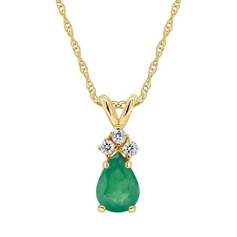 Celebration Gems 14k Gold Emerald & Diamond Accent Teardrop Pendant, Womens Product Image