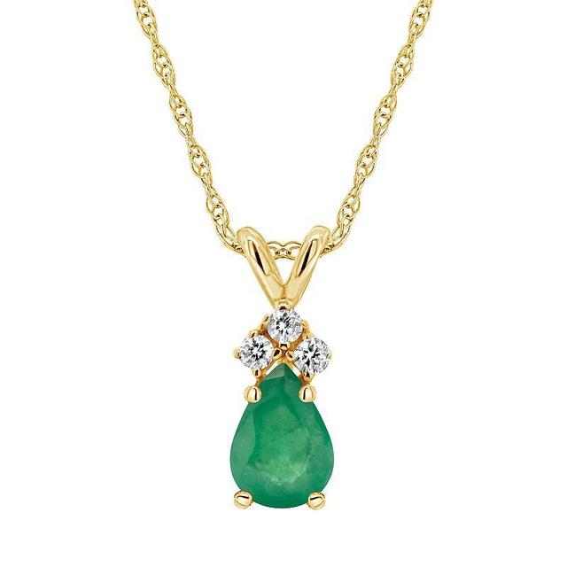 Celebration Gems 14k Gold Emerald & Diamond Accent Teardrop Pendant, Womens Product Image