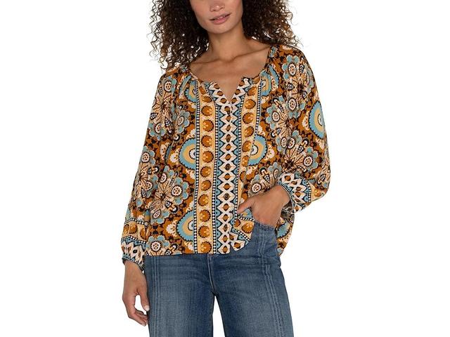 Liverpool Los Angeles Long Sleeve Button Front Woven Blouse (Ocean Jasper 2) Women's Clothing Product Image