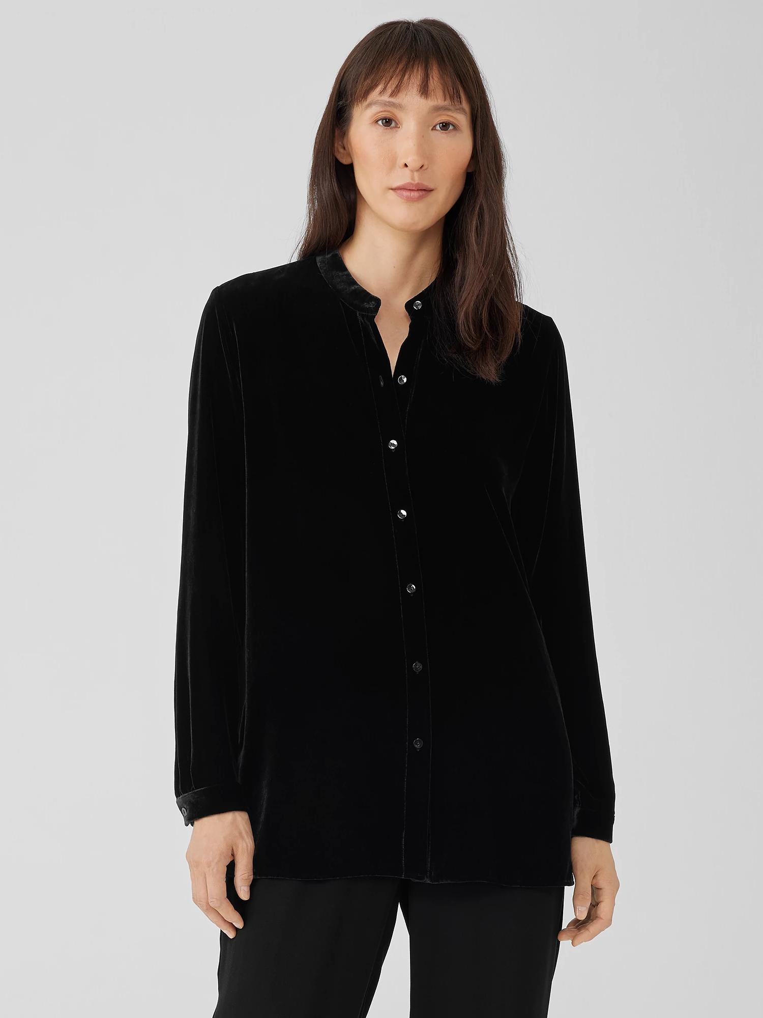 EILEEN FISHER Velvet Band Collar Long Shirtfemale product image