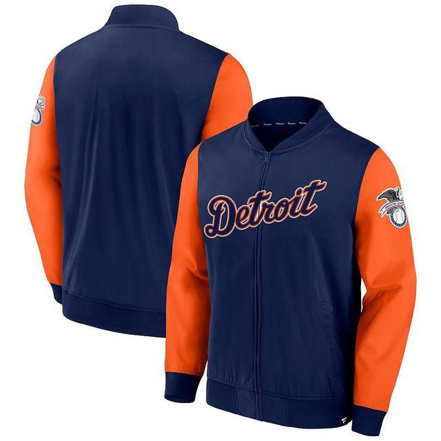 Mens Fanatics Branded /Orange Detroit Tigers Iconic Record Holder Woven Full-Zip Bomber Jacket Blue Product Image