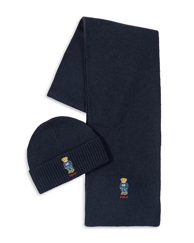 POLO RALPH LAUREN Flag Bear Beanie & Scarf Gift Set In Hunter Navy Product Image