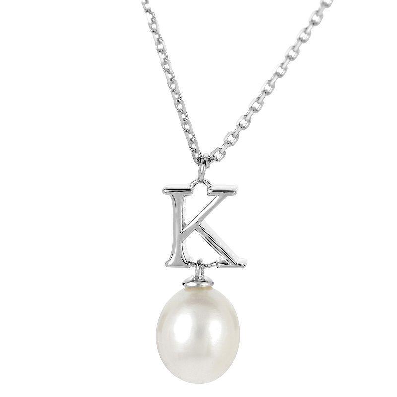 PearLustre by Imperial Sterling Silver Freshwater Cultured Pearl Initial Pendant Necklace, Womens Product Image