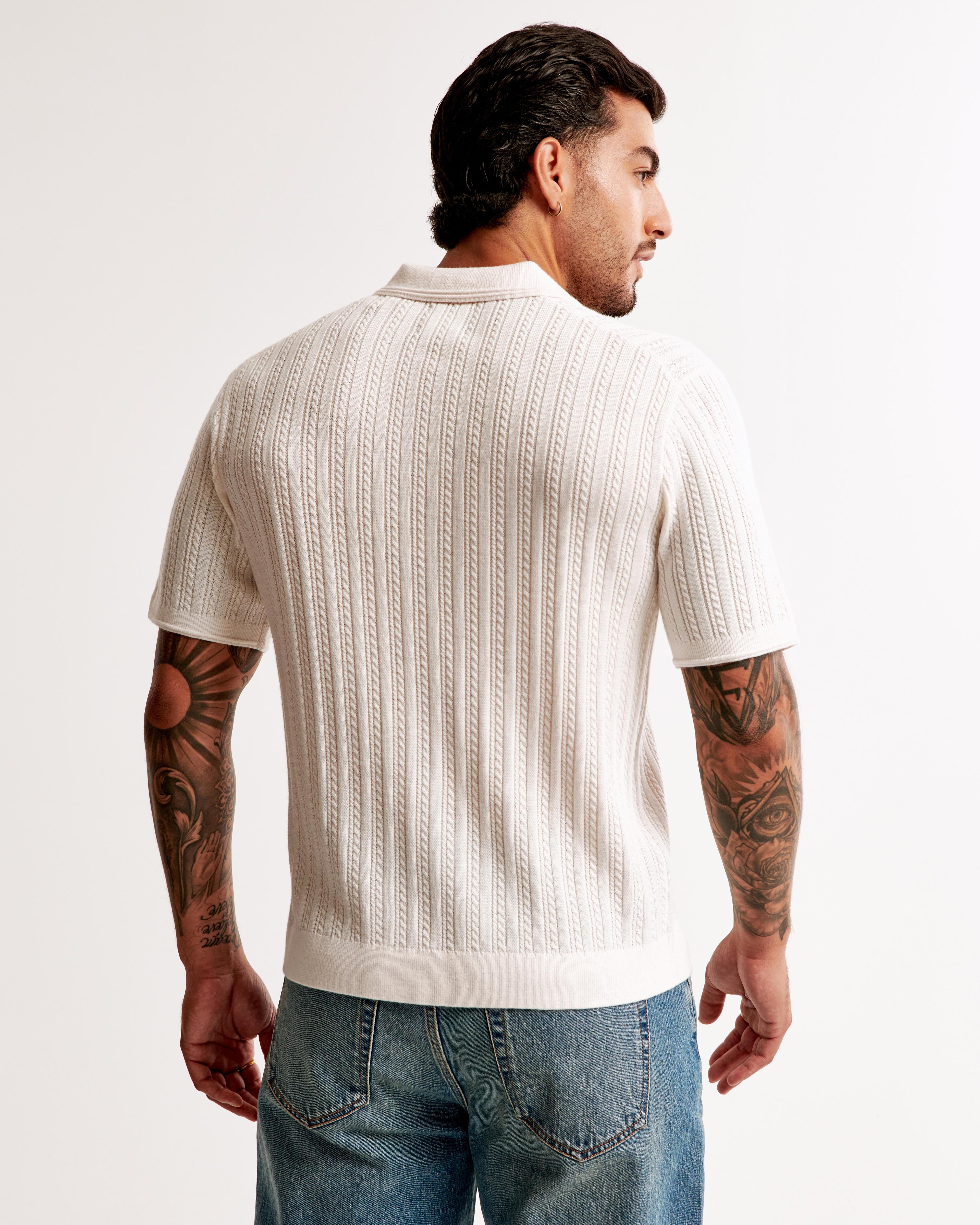 Merino Wool-Blend Cable 3-Button Sweater Polo Product Image