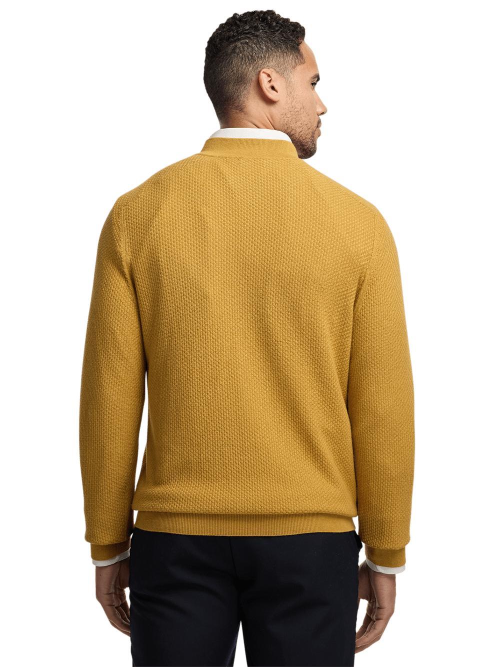 Silk Cotton Cashmere Quarter Zip Mock Neck Sweater - Gold Product Image