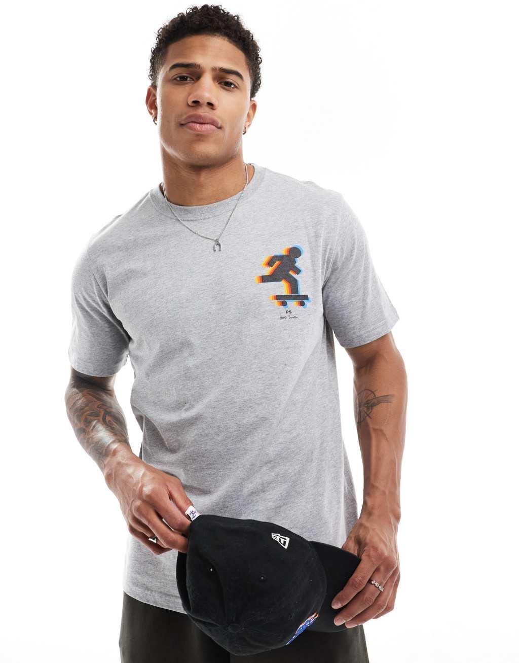 PS Paul Smith T-shirt with skateboard front and back print in gray Product Image