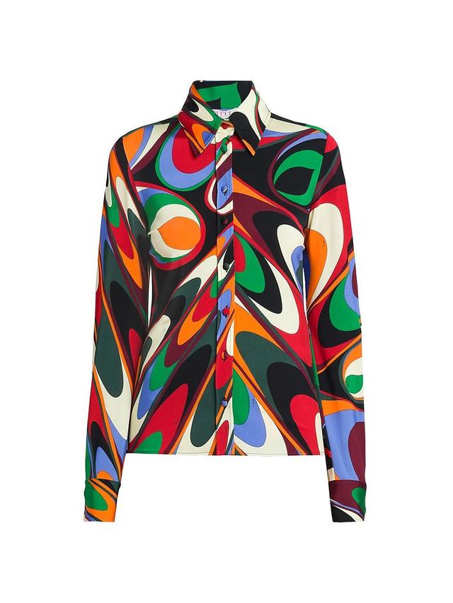 Womens Printed Long-Sleeve Blouse Product Image