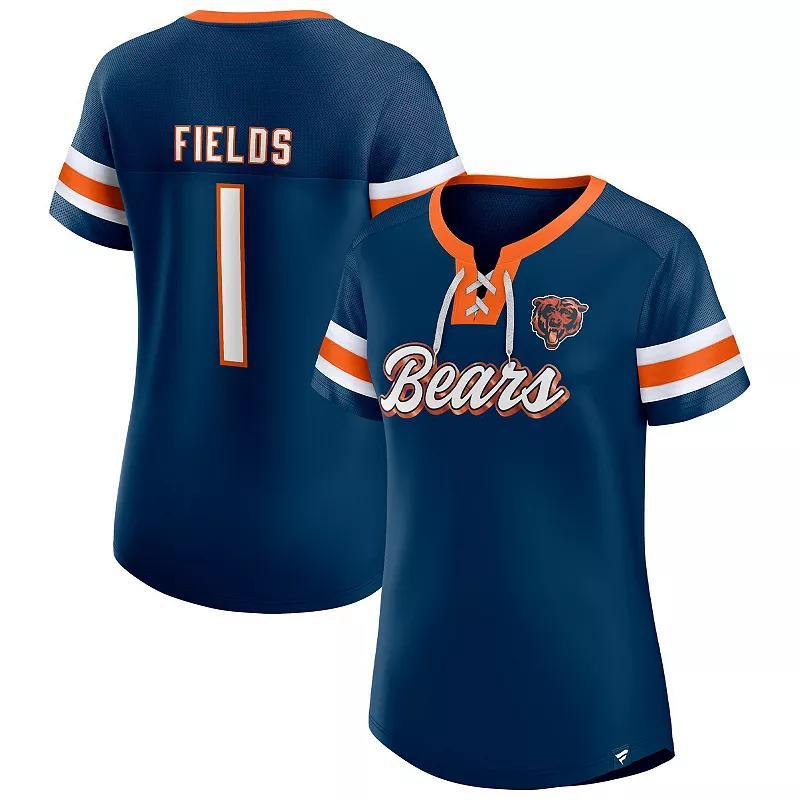 Womens Fanatics Branded Justin Fields Chicago Bears Athena Name & Number Notch Neck T-Shirt Blue Product Image