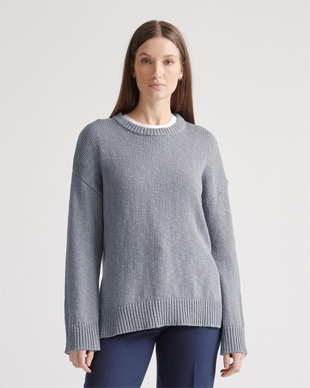 Cotton Linen Oversized Crew Sweater Product Image