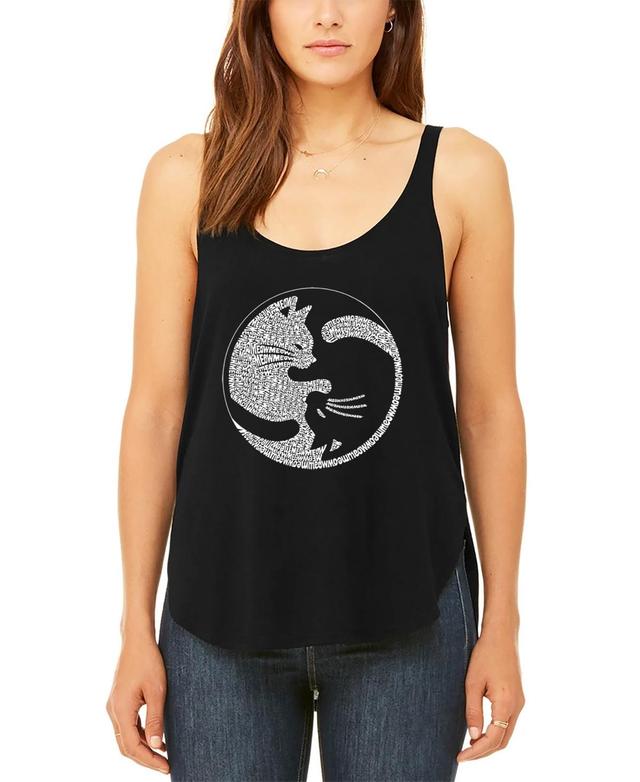 La Pop Art Womens Premium Yin Yang Cat Word Art Flowy Tank Top Product Image